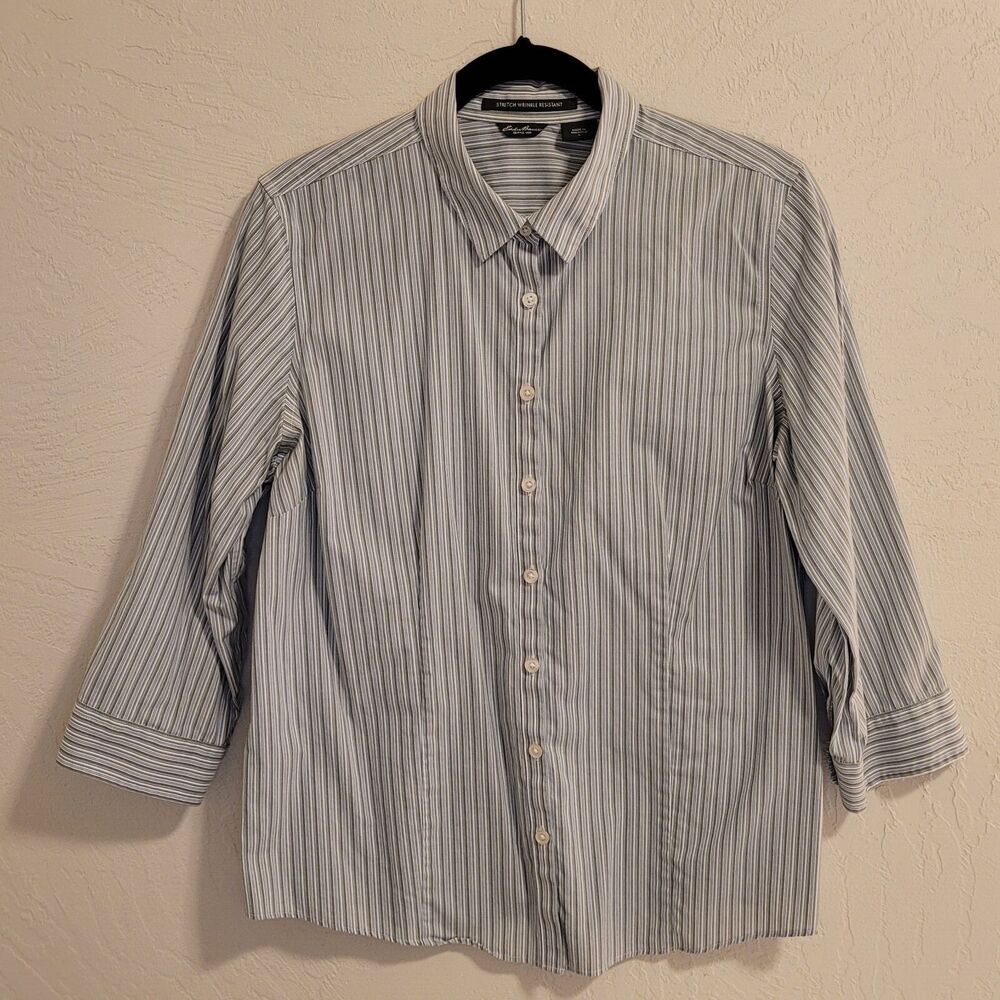 Eddie Bauer Women's Wrinkle Resistant Size Large Olive Striped Blouse